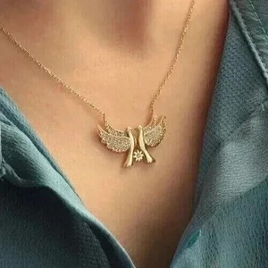 Authentic 1CT Moissanite Pendant 14K Yellow Gold Plated Twin Dove and Daisy