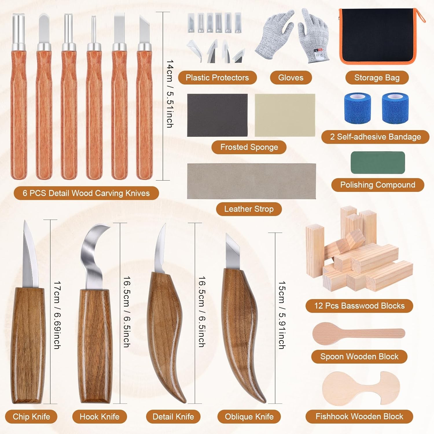 Ninonly 42pcs Wood Carving Tools Kit, Wood Whittling Knife Set for Beginners, Wo