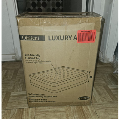 OhGeni Eco-friendly Flocked Top Queen Inflatable Mattress 18in Luxury Bed