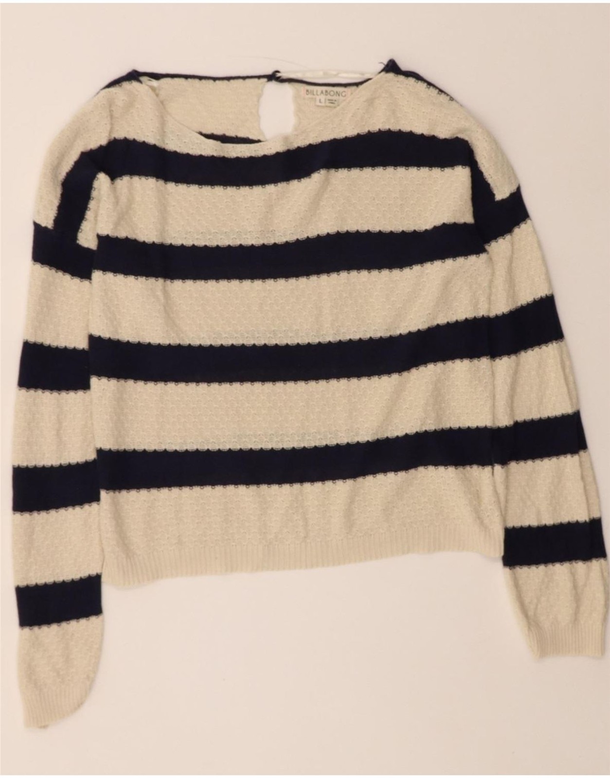 BILLABONG Womens Boat Neck Jumper Sweater UK 16 Large Off White Striped CB01