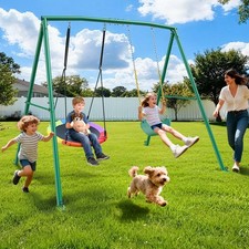 440lb Metal Swing Set Playground Backyard Kids Adult Swing Playset with 2 Swings