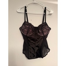 Victorias Secret Black Satin Lace Underwire Bustier Corset Top 36C Hook Eye Back