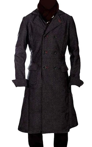 Sherlock Holmes Benedict Cumberbatch Winter Men's Black Wool Trench Coat Gift image 5