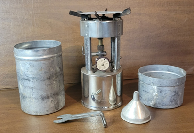 #ad Vintage Antique US Coleman GI Pocket Stove w Case Funnel and Tool USA $200.74
