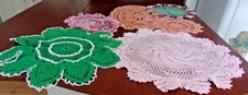 Vintage Handmade Crochet Doilies Colors Mixed Lot Of 6~Pink~Green~Melon~