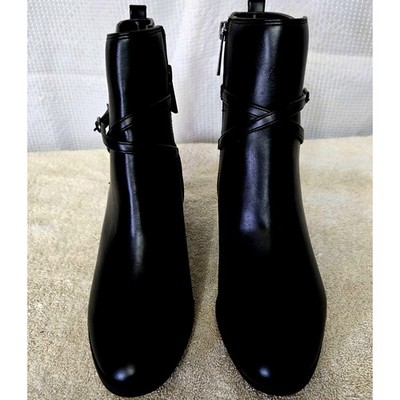 Anne Klein Iflex Women's 5.5M Black Leather Suede Ankle Boots Zipper & Buckle