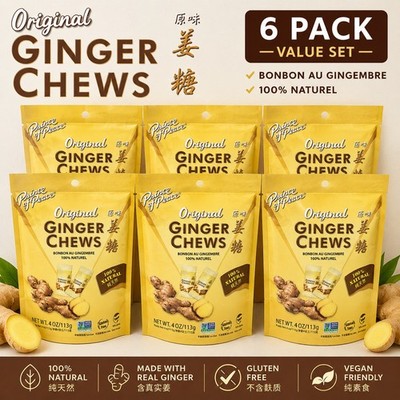 Prince of Peace Original Ginger Chews 4 oz 6 Pack Natural Ginger Candy