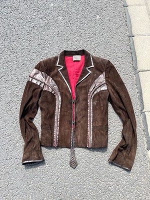 Fendi Vintage Brown Suede Leather Jacket with Braided Trim