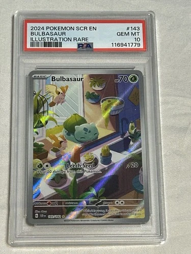 Pokémon TCG Bulbasaur Stellar Crown Illustration Rare 143/142, PSA 10 Gem Mint
