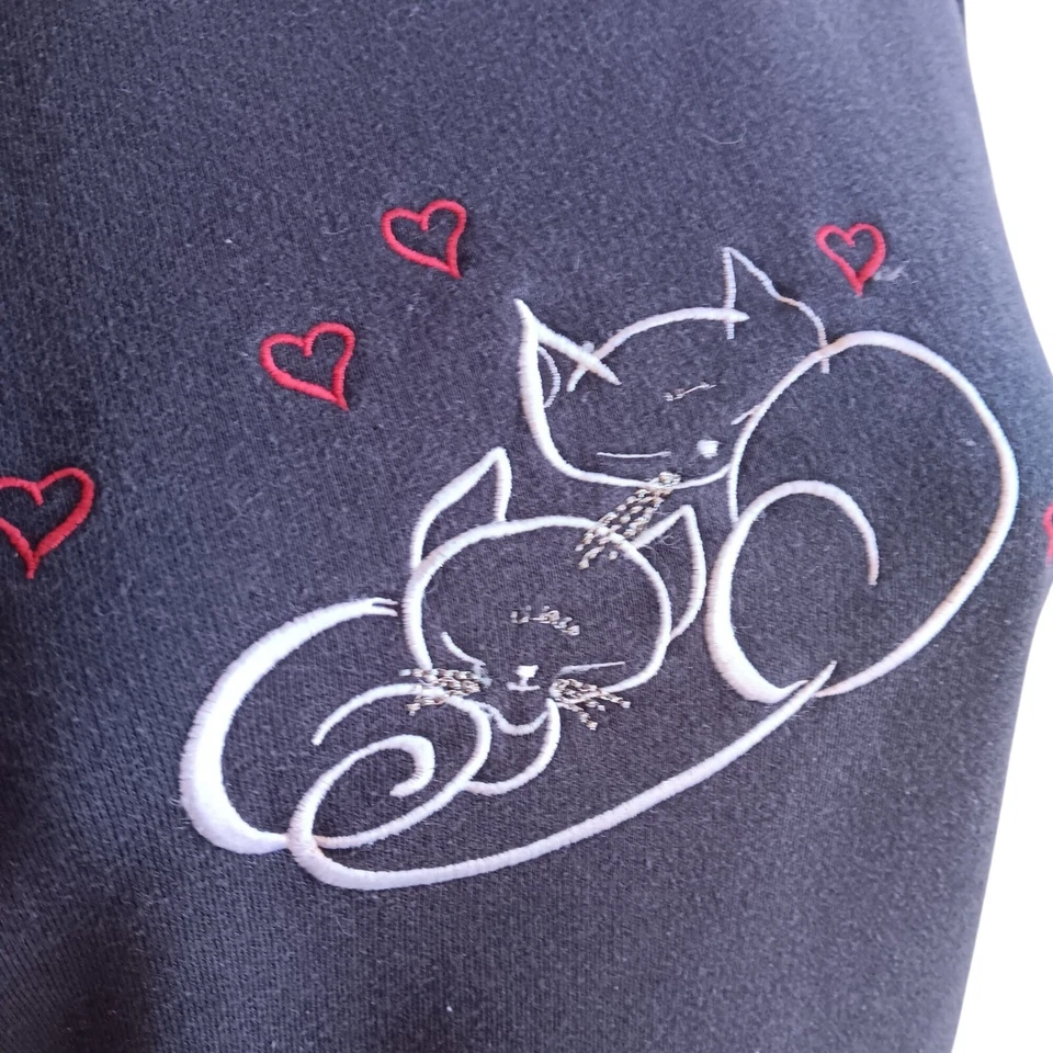 Sudadera para mujer mediana vintage Shenanigans bordada gatito gatos corazones años 90 Foto 2 de 4