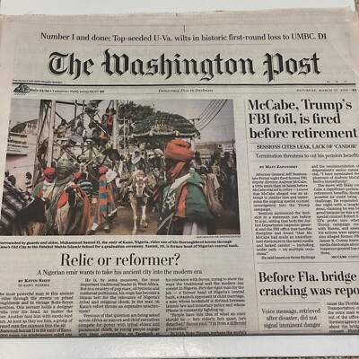 Washington Post Mar 17, 2018 Virginia Basketball March Madness Loss Newspaper