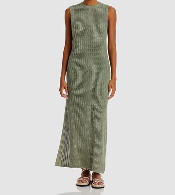 $450 Rag & Bone Women's Sage Green Riley Open Knit Midi Tank Maxi Size Small