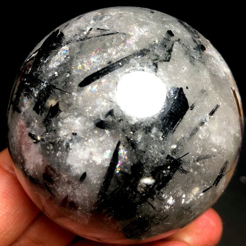 299g 56mm NATURAL Black Tourmaline QUARTZ CRYSTAL sphere BALL HEALING j747 - Picture 5 of 9