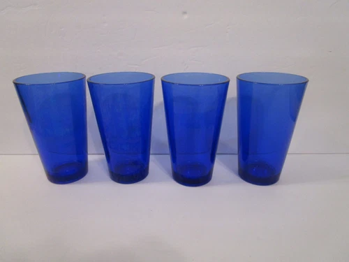 Set of 4 Vintage LIBBEY Cobalt Blue Tumblers Drinking Glasses 12 oz