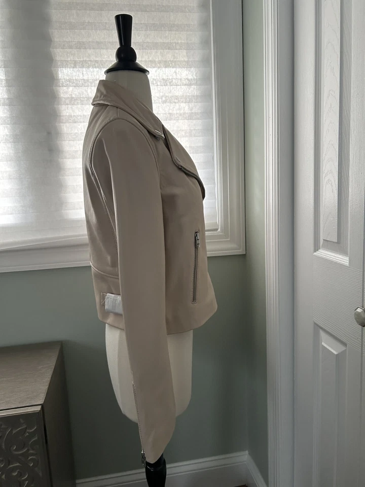 J.Crew Collection Leather Motorcycle Jacket Moroccan Sand, Sz 4, NEW - Image 3 of 4