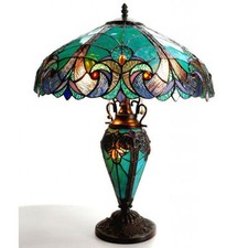 Tiffany Style Stained Glass Theme Double Lit Table Accent Victorian Reading Lamp