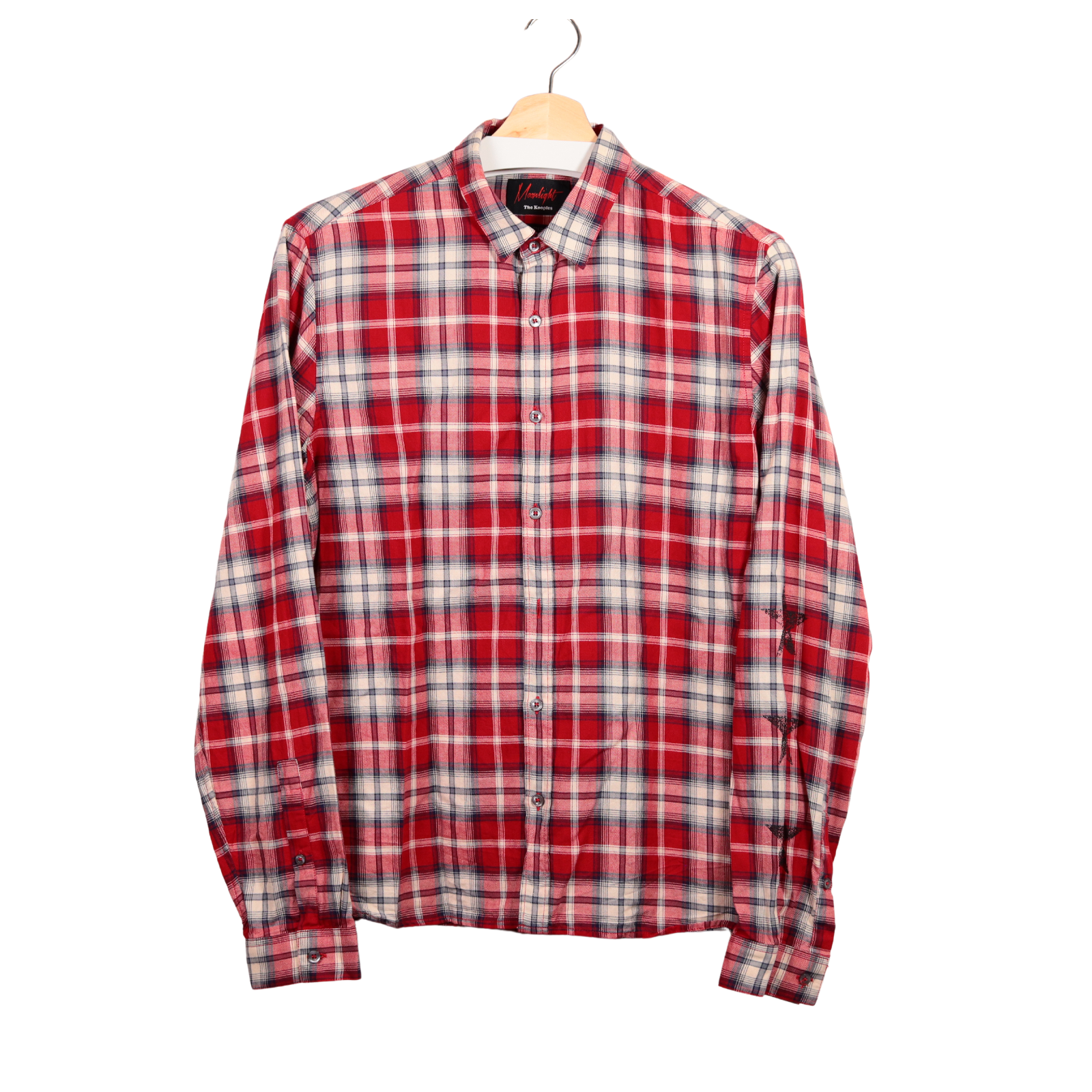 The Kooples Fitted Moonlight Plaid Button-Up Shirt with Star Print Sleeves in Small