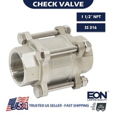 1-1/2" Spring Check Valve 3-Piece Vertical In-Line 1000 WOG Stainless Steel 316