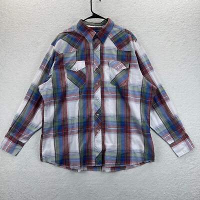Wrangler Men's Blue/Red/Green Plaid Pearl Snap Up Long Sleeve Western Shirt 2XL