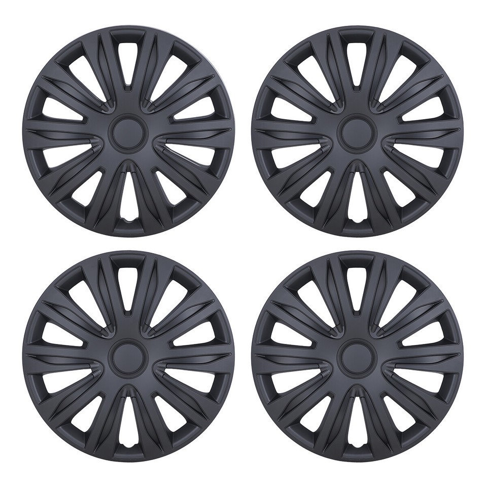 15" Set of 4 Matte Black Wheel Covers Snap On Full Hub Caps Fits R15