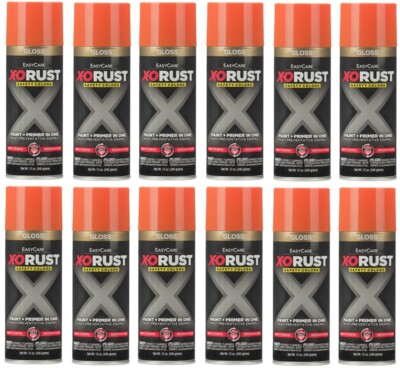 X-O Rust XOP27-AER Gloss ORANGE Anti-Rust Enamel Spray Paint Primer - 12 Pack