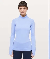 Lululemon Rest Less Mock Neck Lilac Blue Periwinkle Textured Fabric Thumbholes