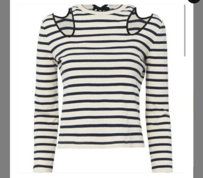 Striped Long Sleeve Cut Out Tie Top Black and White Sz XS