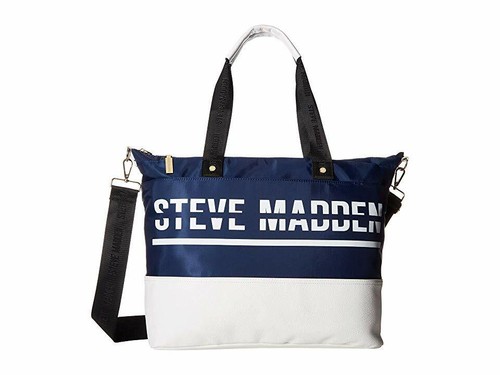 Nuevo con etiquetas Steve Madden 2 piezas Bolso de Gimnasio y Cosméticos de Lona Azul Marino y Blanco ¡Gran Fin de Semana! - Imagen 6 de 11