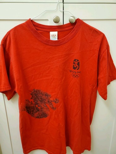 2008 Official Beijing China Olympics Red Dragon T-Shirt Size L Unisex Shirt