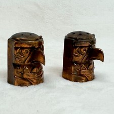 Vintage Totem Salt & Pepper 1.8" Shakers  Copper/Bronze Made in Japan