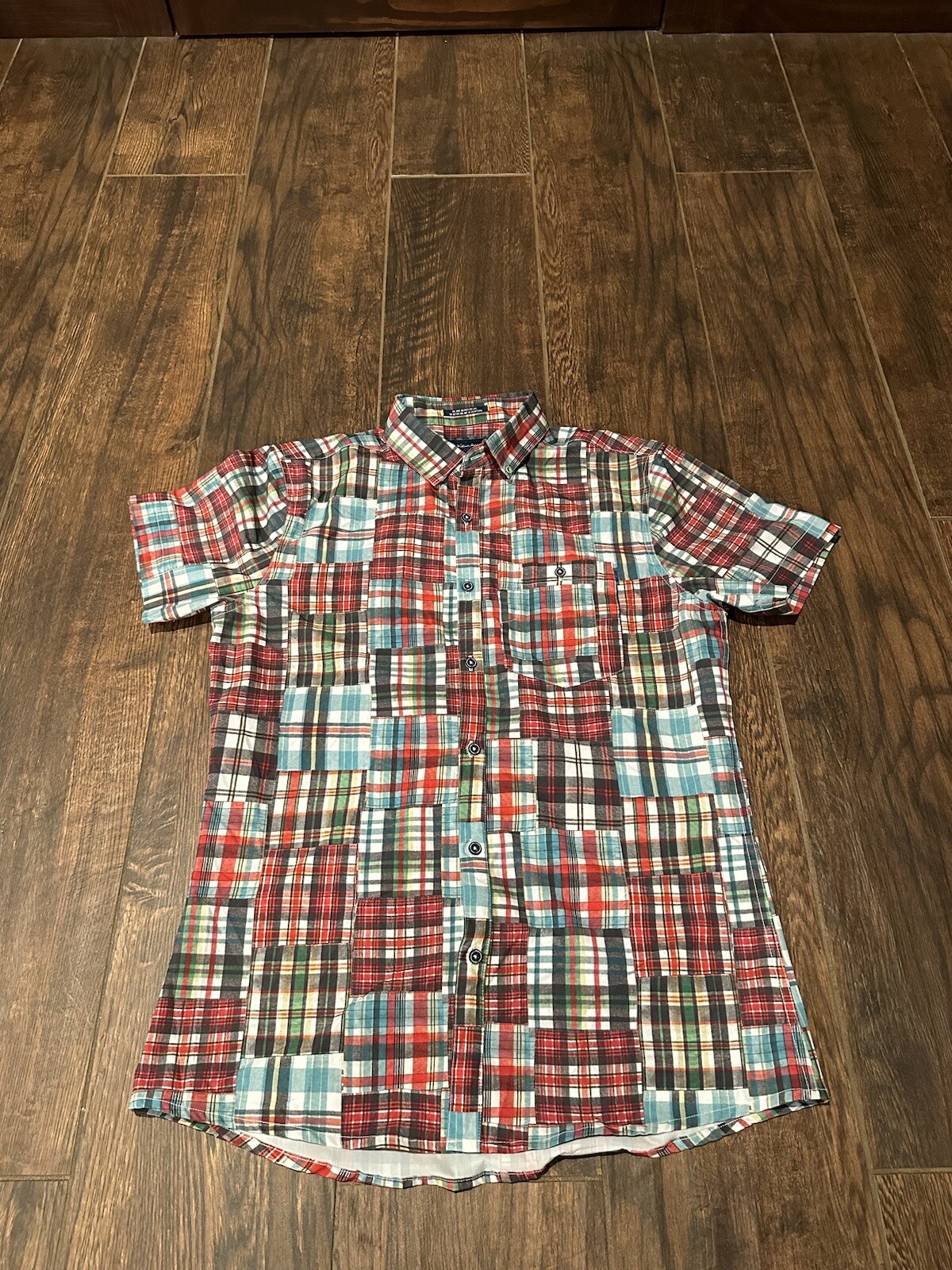 WILLIAM MURRAY Mens Small Patchwork Plaid Button … - image 1