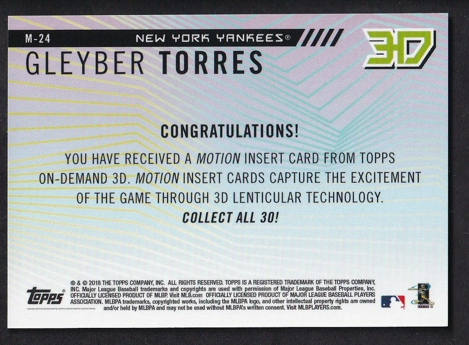 2018 Topps On Demand 3D # M-24 Gleyber Torres Motion Insert Rookie RC - Image 2 of 2