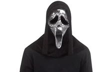 Fun World Ghost Face Disco Mirrored Mask Costume Accessory, Silver