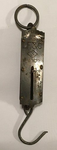 Vintage HANGING BRASS SCALES LF&C #3 NEW YORK 0-25#
