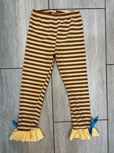NWOT Ruffle Girl Brown Striped Pants Yellow Ruffle Teal Bow Detail Sz 8, Cute! - Picture 11 of 11