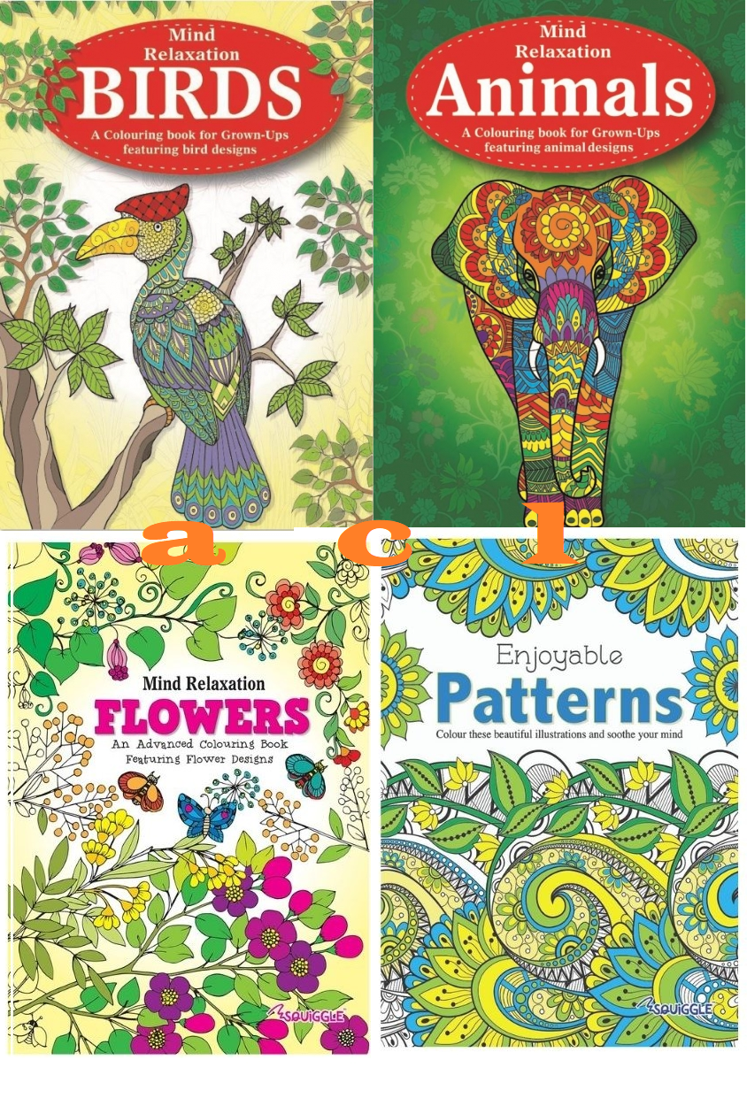 4 x Anti Stress Advance colouring Therapy books Animal Bird Pattern flowers