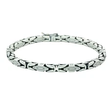 Men's 925 Sterling Silver Viking Pattern Engraved Chain Bracelet