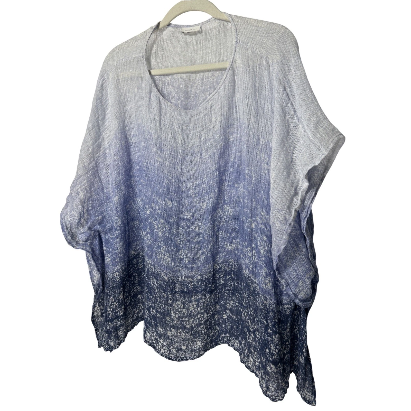 Pure Jill J. Jill Linen Ombre Blue Floral Print Poncho Top Women Oversized