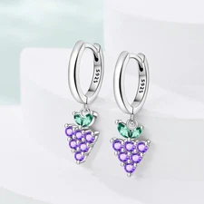 KUNSIR 925 Sterling Silver Purple CZ Triangle Dangle Drop Earring For Women Gift