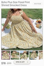 SHEIN Boho Plus Size Floral Print Shirred Smocked Dress 1XL