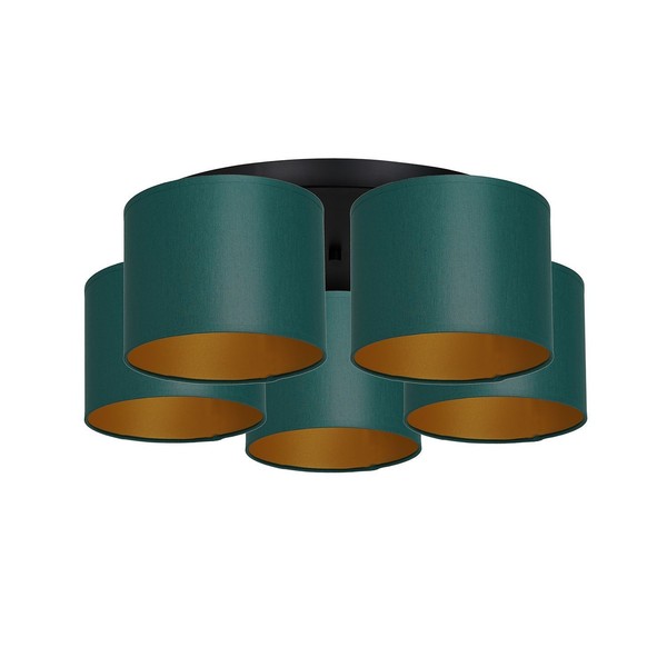 Deckenlampe Petrol Gold Stoff B:58 Cm E27 Blendarm Deckenleuchte Wohnzimmer-image