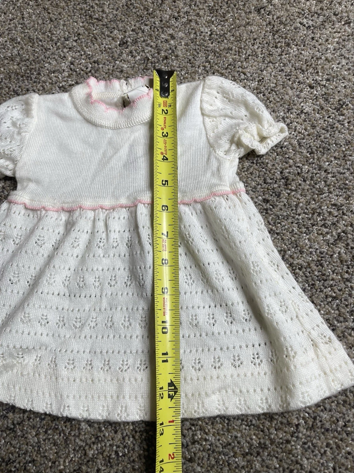 OFF WHITE Abito Vintage Little World Maglia Maglia Off Bianco e Rosa 12 Mesi USA