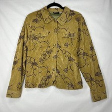 Vintage ELCC Tan Faux Suede Jacket Y2K Sequined Embroidered Trucker Jacket M