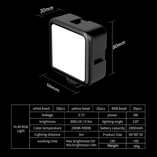Ulanzi VL49 RGB Pocket LED Video Fill Lamp On Camera Vlog Photography Lighting G - Picture 21 of 21