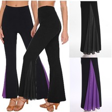 Women Latin Dance Holiday Flare Pants Home Wear Trousers Casual High Waisted