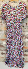 Womens Sz S Small Floral Print Puff Sleeve Open Back Tie Maxi Dress