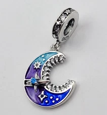 925 Sterling Silver Moon & Star Charm Bead
