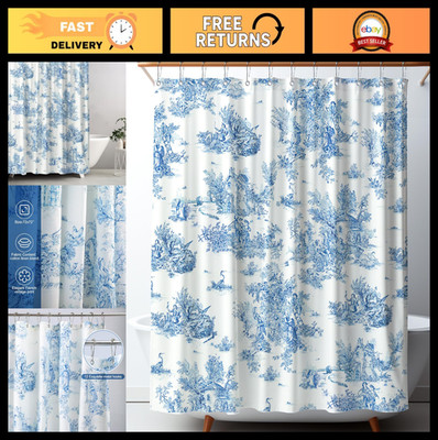 Vintage French Frog Toile Shower Curtain, Waterproof Cotton Bath Decor, 72x72 In