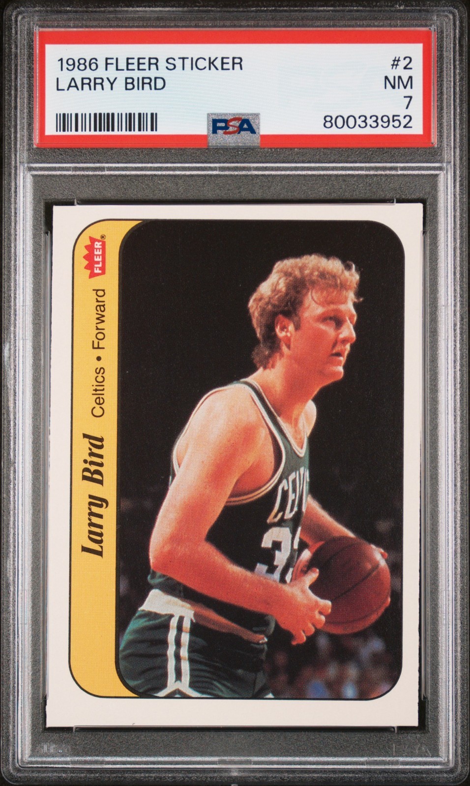 PSA 7 1986 FLEER LARRY BIRD STICKER #2 NM