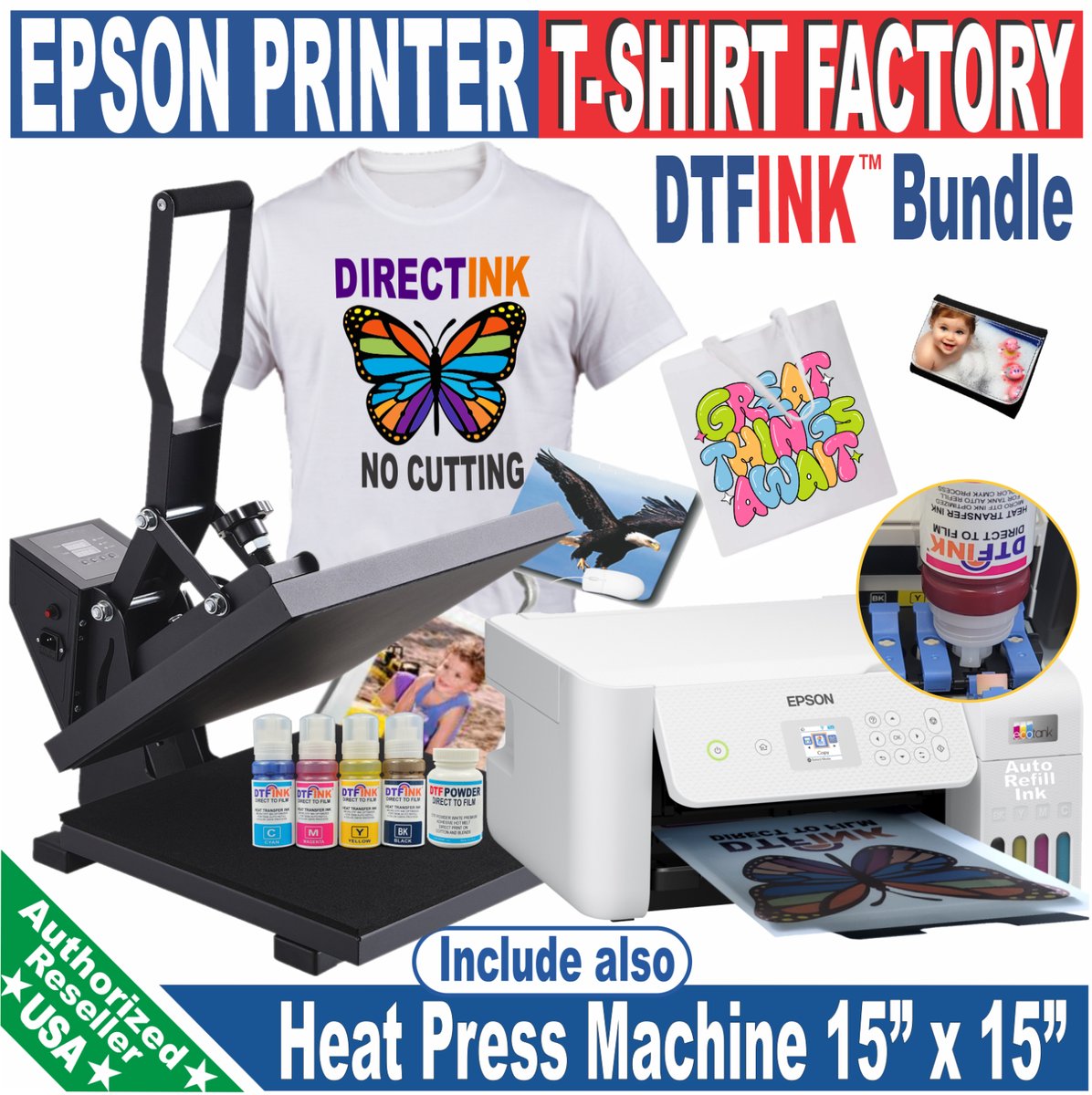Complete Kit DTF Printing Epson printer Heat Press 15x15